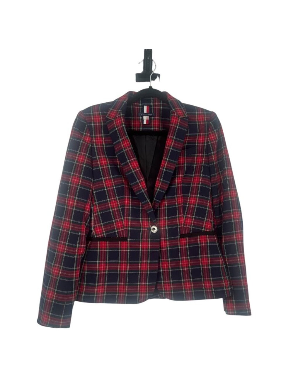Tommy Hilfiger Women’s Size 4 Classic Tartan Plaid Blazer Elbow Patches Preppy